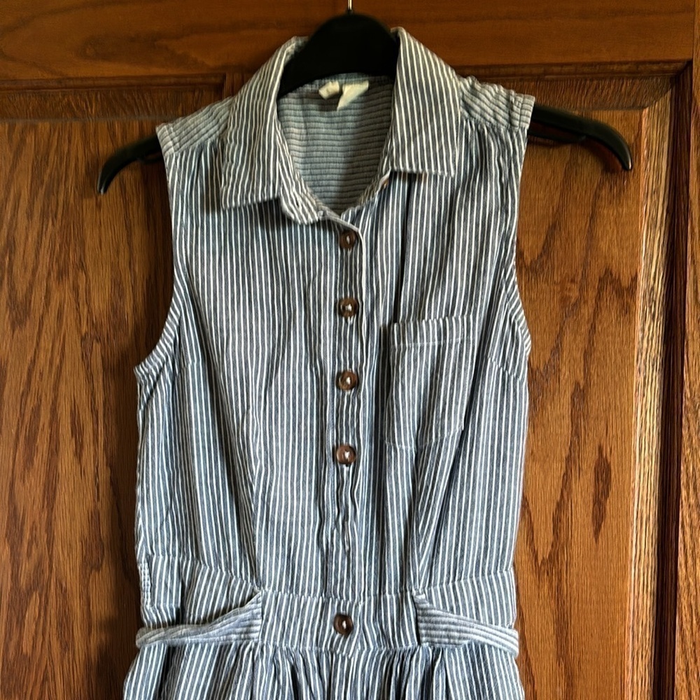Japna cotton striped tie button zip up front jumper with pockets size small - Picture 2 of 11